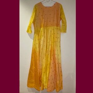 Comfortable Indian dress, On- piece Lehenga, variegated tangerine & gold, XL